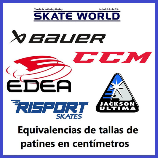 Equivalencias de tallas para patines de hielo y de ruedas en centímetros