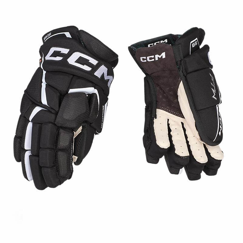 Guantes de hockey femenil CCM JetSpeed FTW, construcción ultraligera, paneles de ventilación AER-TEC y protección en dorso y dedos.
