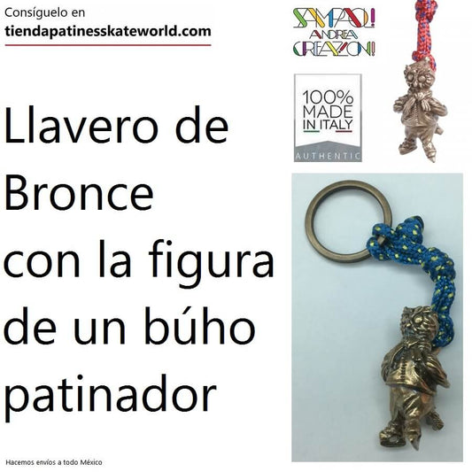 Llavero de bronce Sampaoli Andrea con diseño de búho patinador de venta en Skateworld México