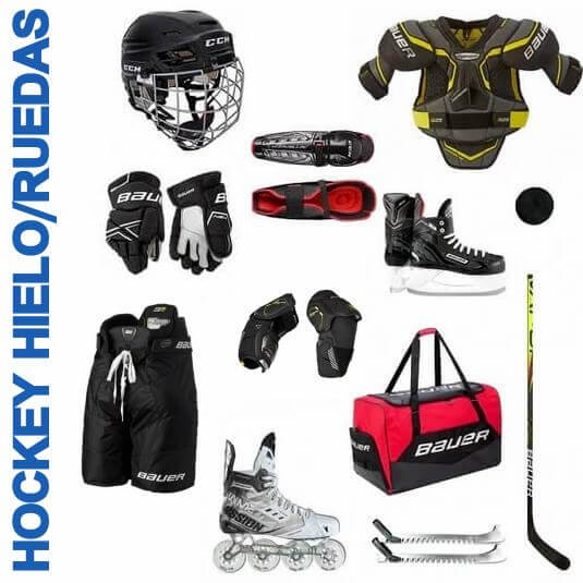 Distintos productos de hockey sobre hielo e Inline de venta en Skate World México