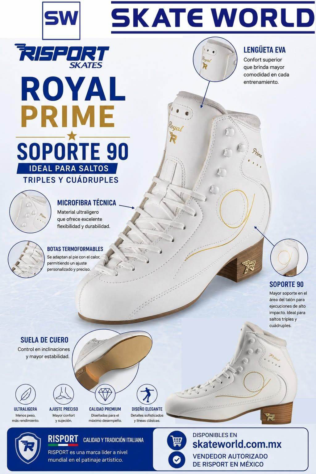 Botas Risport Royal Prime para Patinaje sobre Hielo Nivel Élite. Soporte 90 para saltos triples y cuádruples 