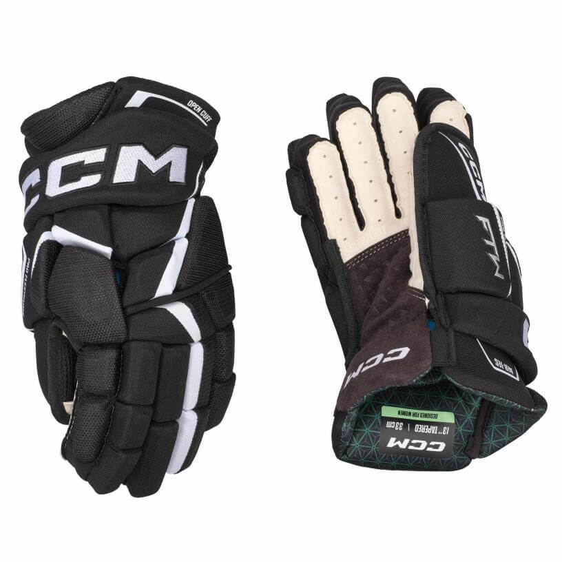 Guantes de hockey femenil CCM JetSpeed FTW nivel avanzado, ajuste profesional y protección de élite para jugadoras de hockey sobre hielo e inline hockey
