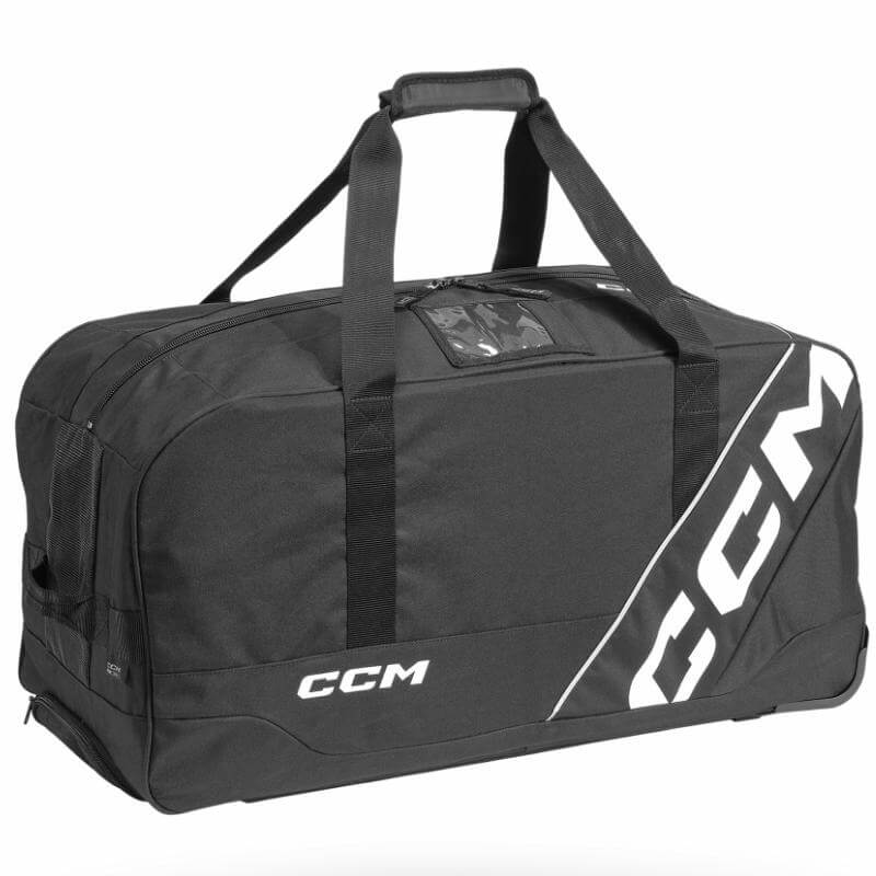 aleta de hockey CCM 520 vista lateral para llevat tu equipo de hockey - paneles laterales de malla para ventilación y cremallera YKK de alta calidad