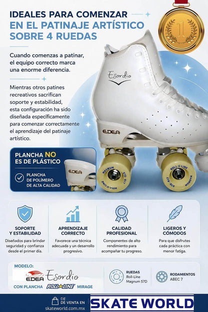 Patines Artísticos Edea Esordio + Roll-Line Mirage – Patines Quads para Escuela Principiantes con Calidad Italiana.